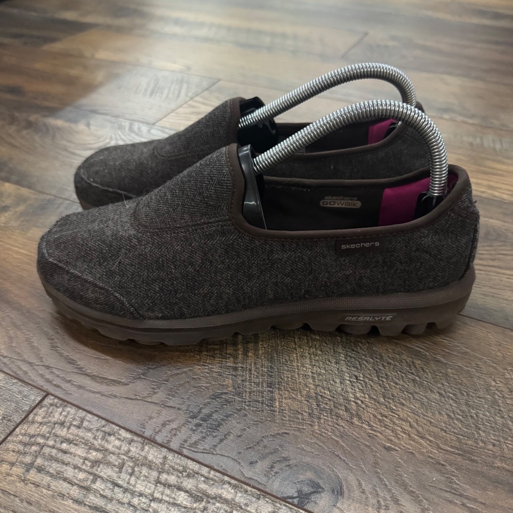 Skechers GoWalk Herringbone Chocolate Brown Slip On Walking Shoes Womens 9
